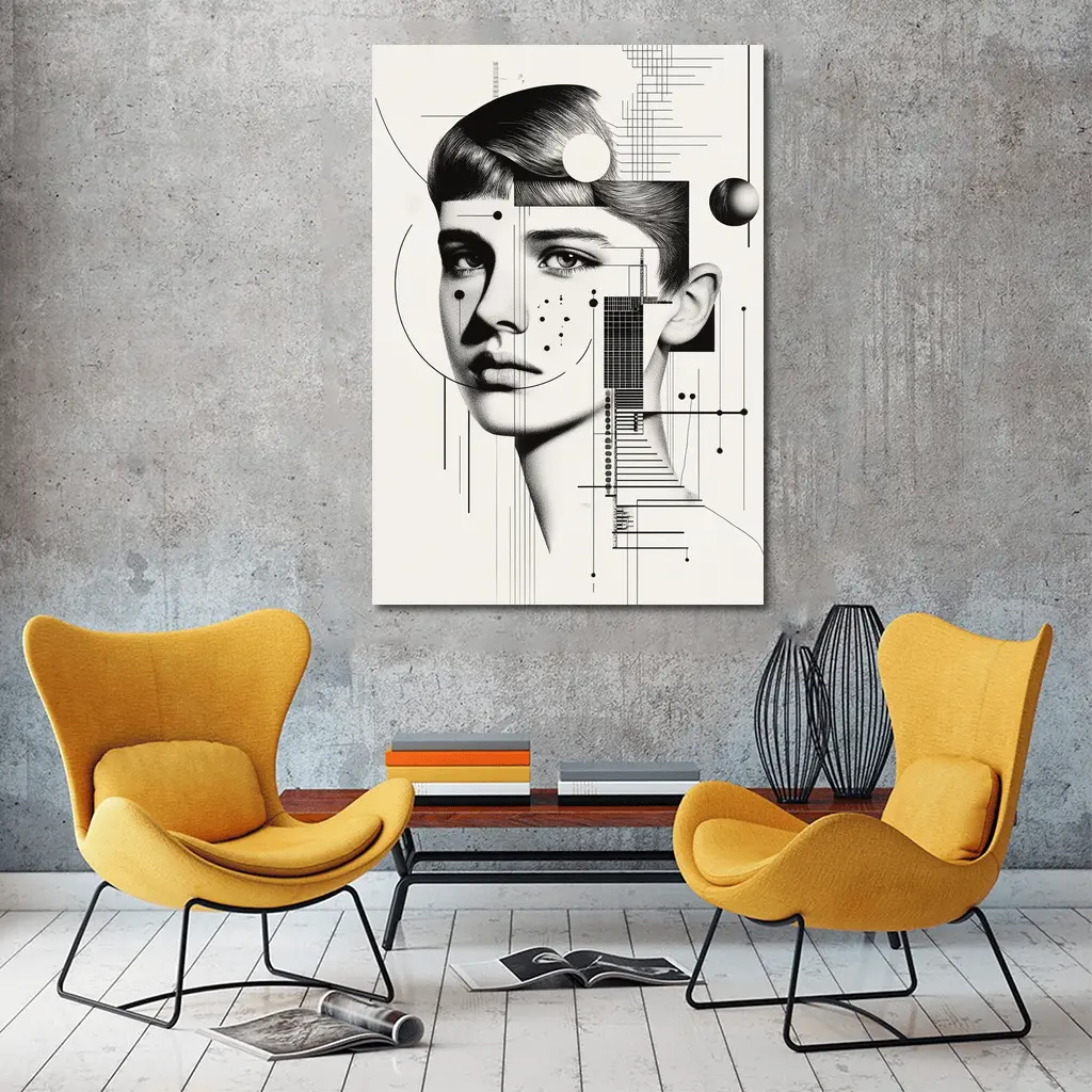 Abstract Woman Face Black White Geometric Art – Wall Art
