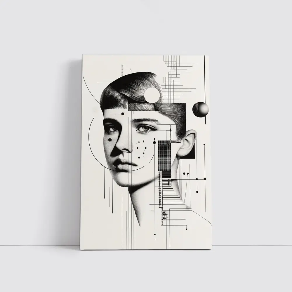 Abstract Woman Face Black White Geometric Art – Wall Art