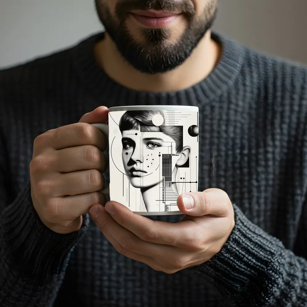 Abstract Woman Face Black White Geometric Art – Mugs