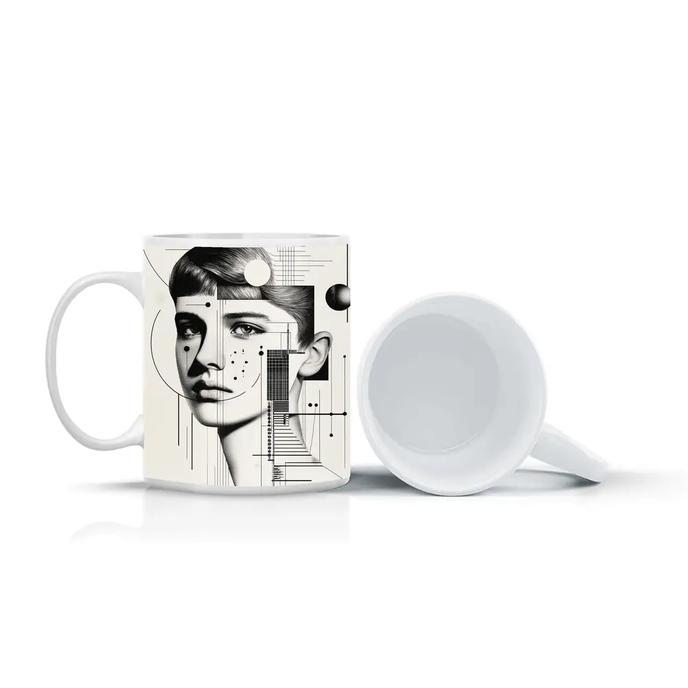 Abstract Woman Face Black White Geometric Art – Mugs