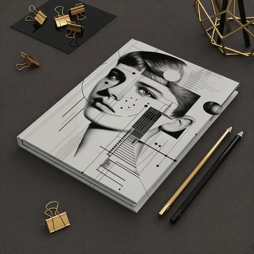 Abstract Woman Face Black White Geometric Art – Notebooks