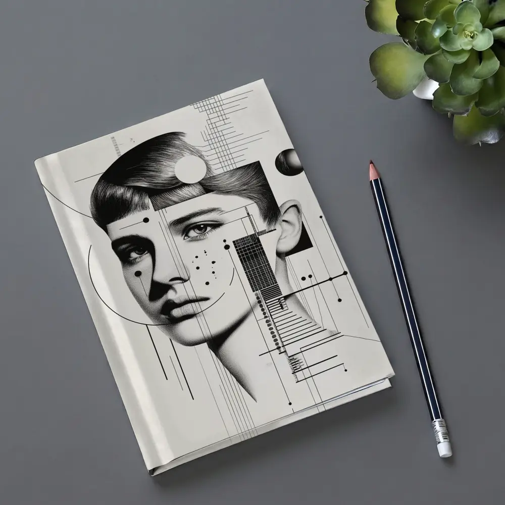 Abstract Woman Face Black White Geometric Art – Notebooks