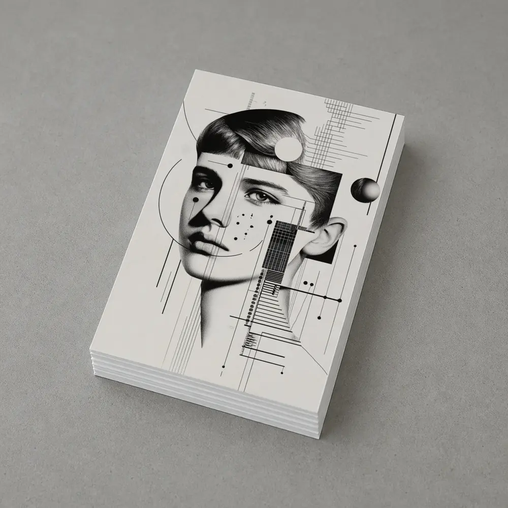 Abstract Woman Face Black White Geometric Art – Postcards