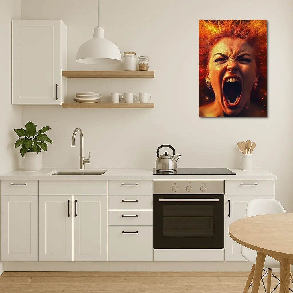 Screaming Woman Red Fire Hair Explosion – Wall Art