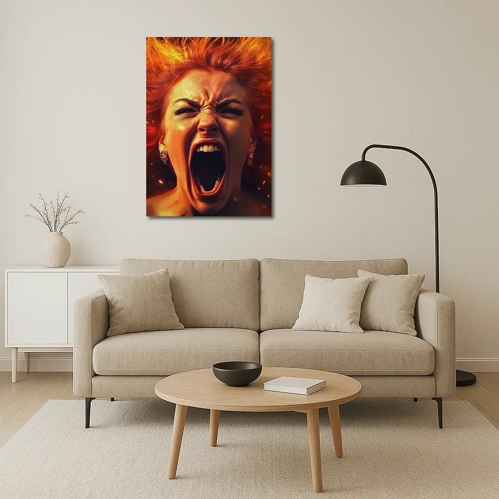 Screaming Woman Red Fire Hair Explosion – Wall Art