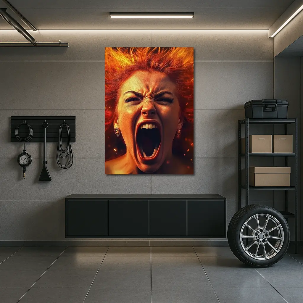 Screaming Woman Red Fire Hair Explosion – Wall Art