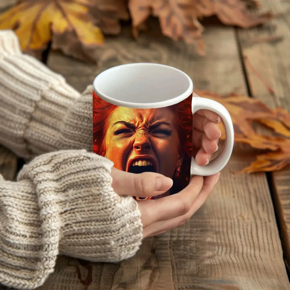 Screaming Woman Red Fire Hair Explosion – Mugs