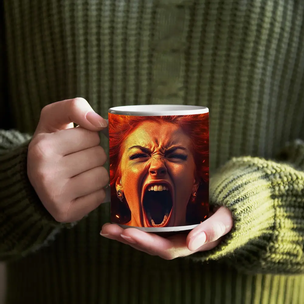 Screaming Woman Red Fire Hair Explosion – Mugs