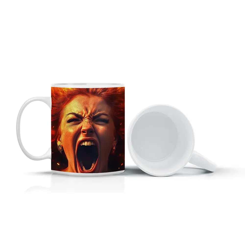 Screaming Woman Red Fire Hair Explosion – Mugs