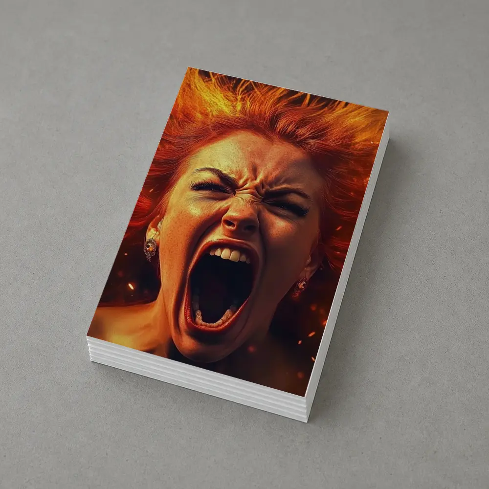 Screaming Woman Red Fire Hair Explosion – Postcards