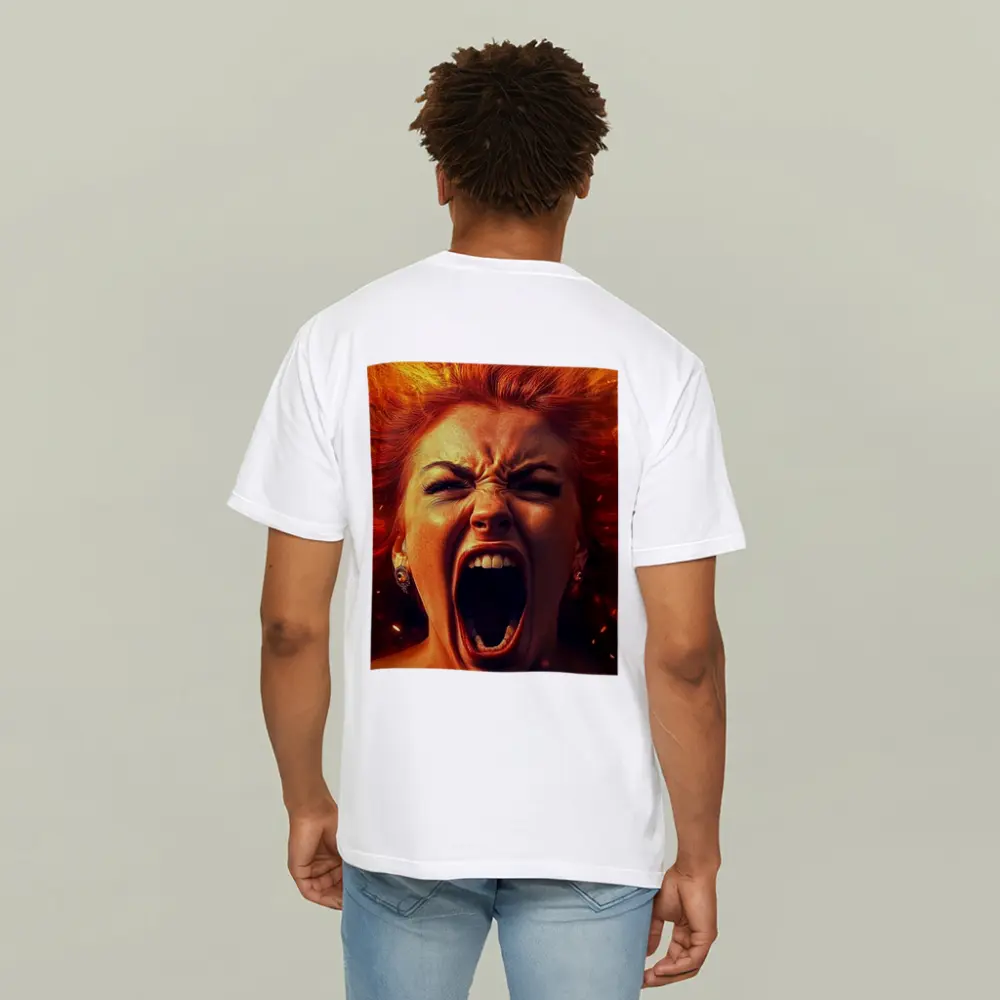 Screaming Woman Red Fire Hair Explosion – T-Shirts