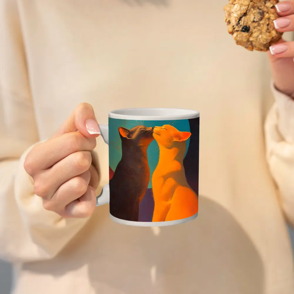 Two Cats Nuzzling Under Blue Moon – Mugs