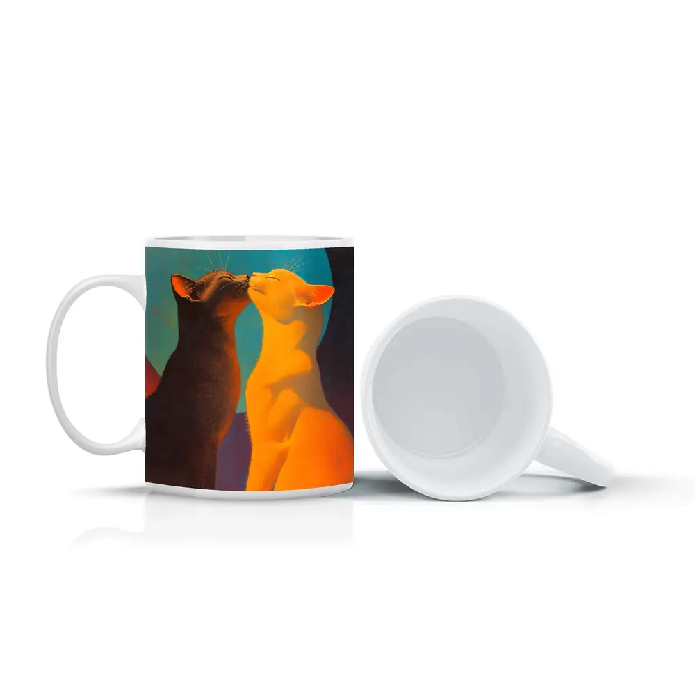 Two Cats Nuzzling Under Blue Moon – Mugs