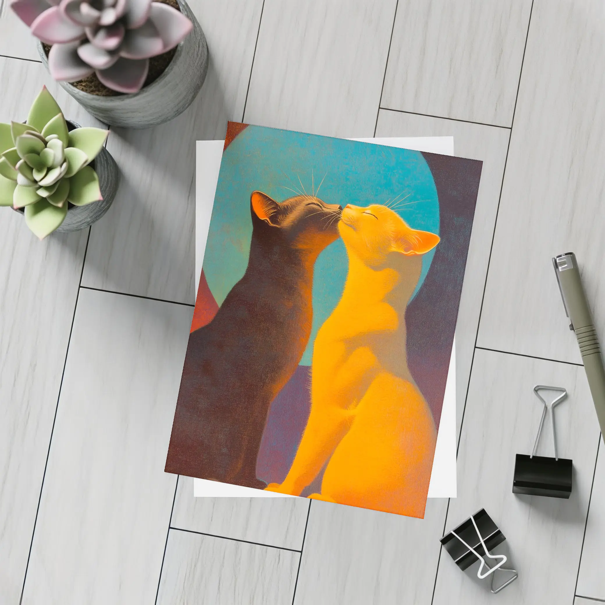 Two Cats Nuzzling Under Blue Moon – Postcards