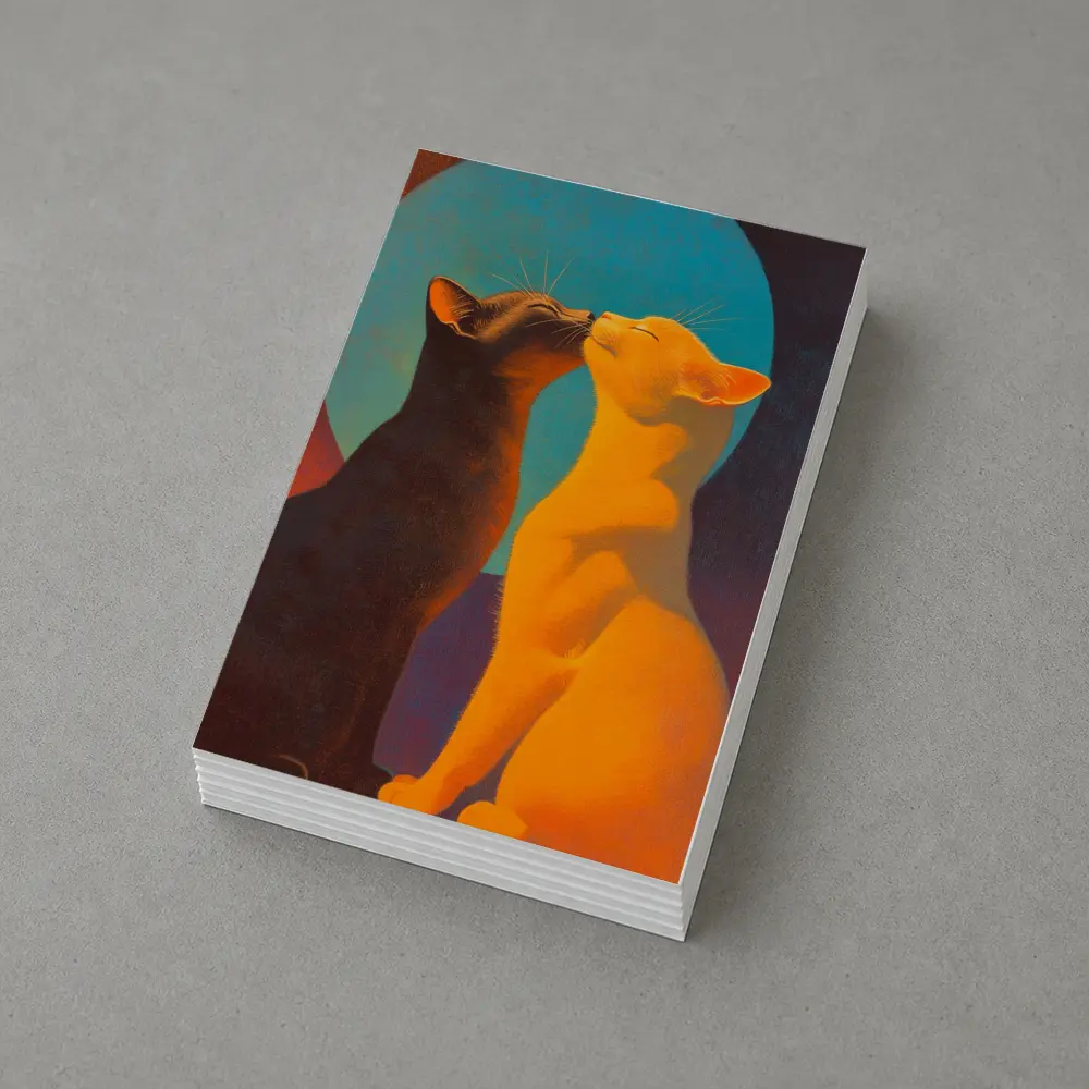 Two Cats Nuzzling Under Blue Moon – Postcards