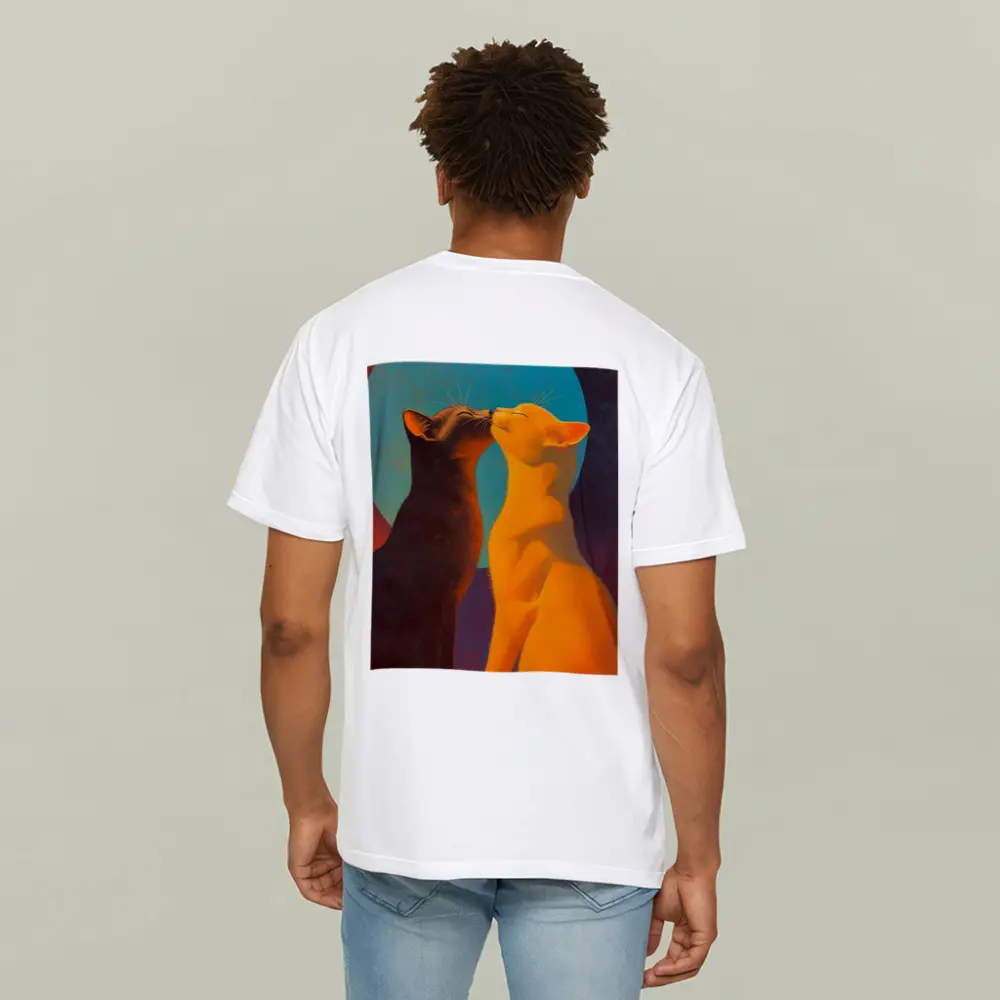 Two Cats Nuzzling Under Blue Moon – T-Shirts