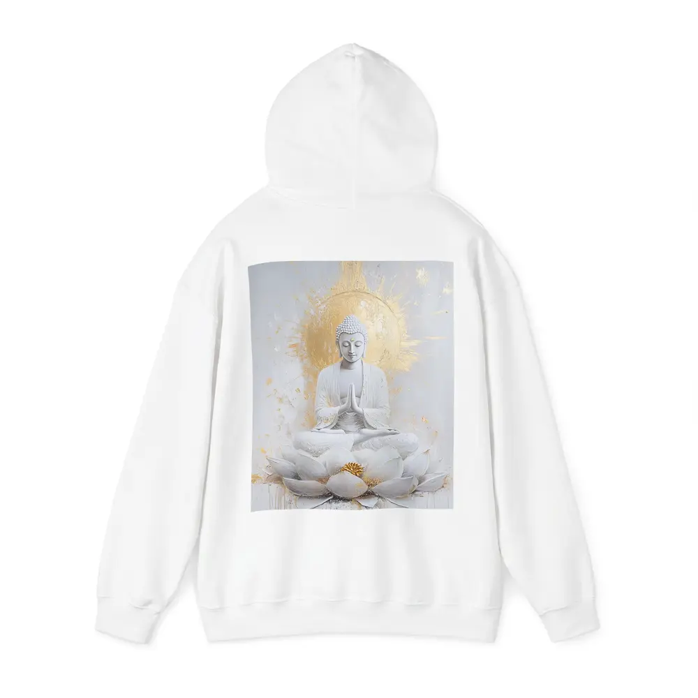 White Gold Buddha Lotus Flower Meditation Art – Hoodies