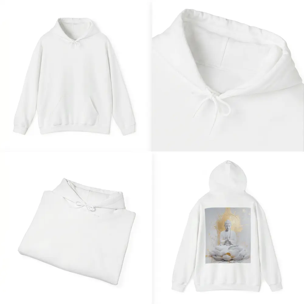 White Gold Buddha Lotus Flower Meditation Art – Hoodies