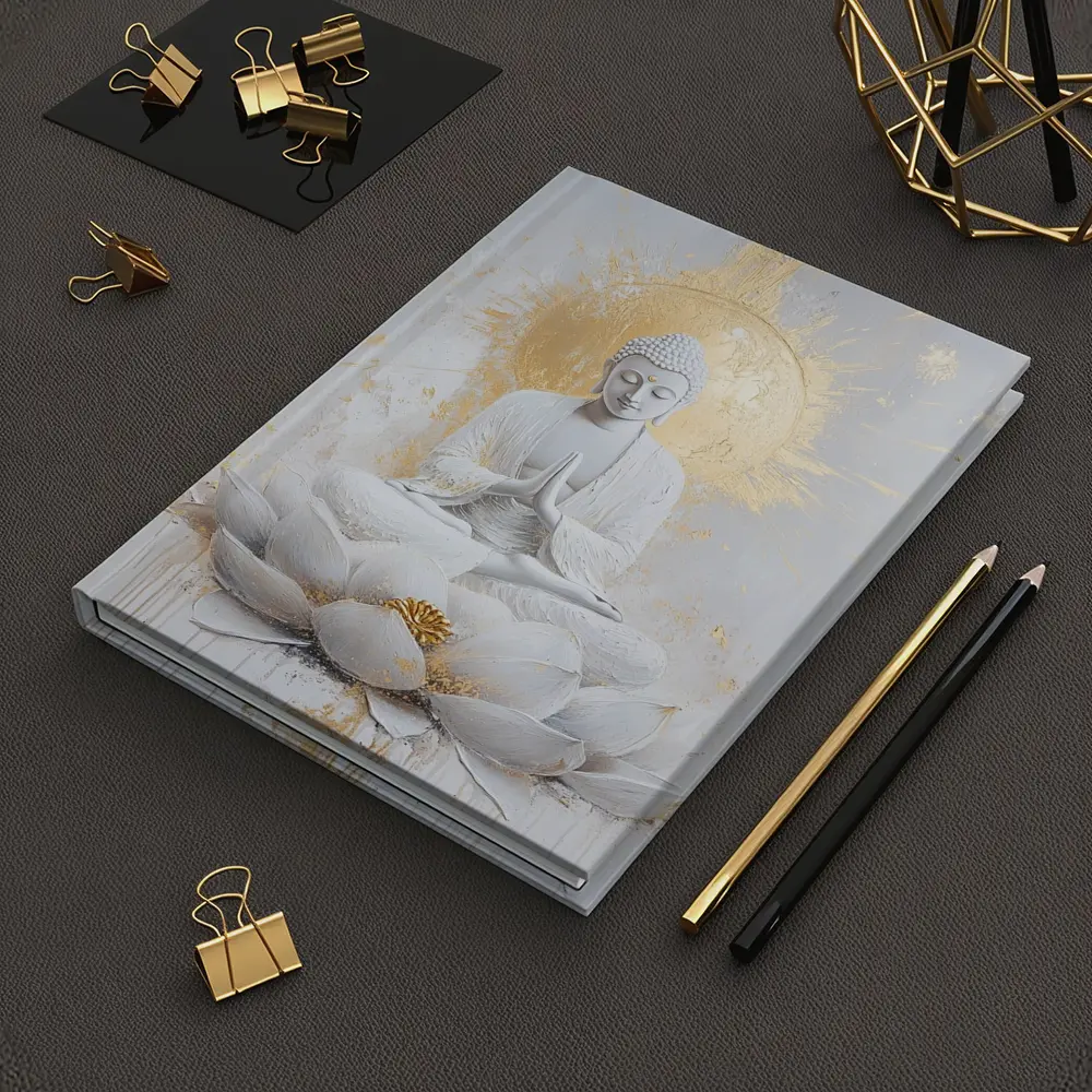White Gold Buddha Lotus Flower Meditation Art – Notebooks