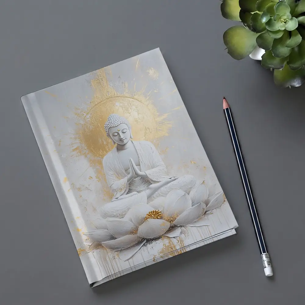 White Gold Buddha Lotus Flower Meditation Art – Notebooks