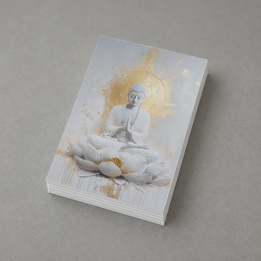 White Gold Buddha Lotus Flower Meditation Art – Postcards