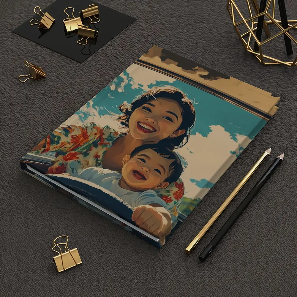 Mother and Child Laughing Vintage Car Illustration – Notebooks