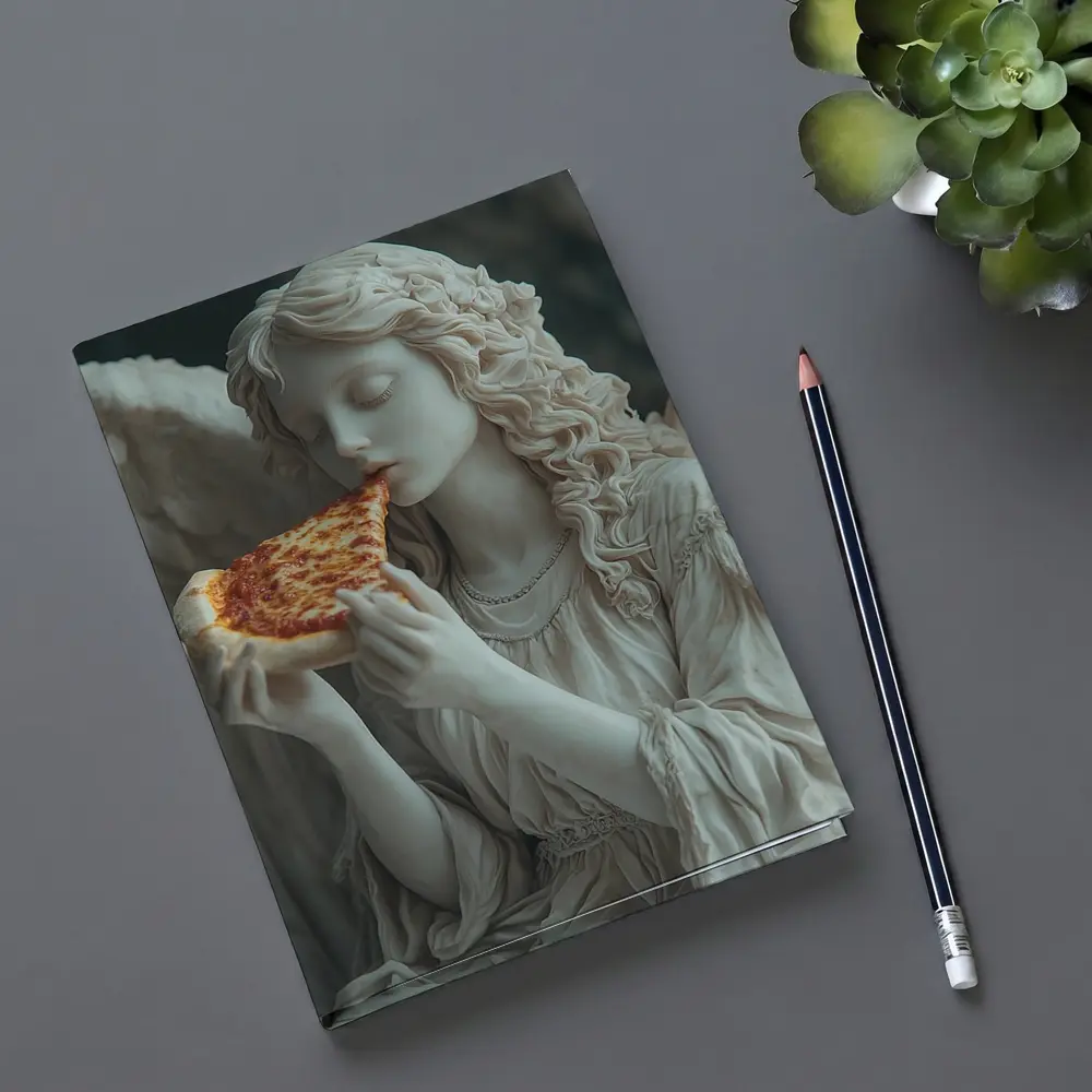 Angel Statue Eating Pizza Slice Art – Notebooks