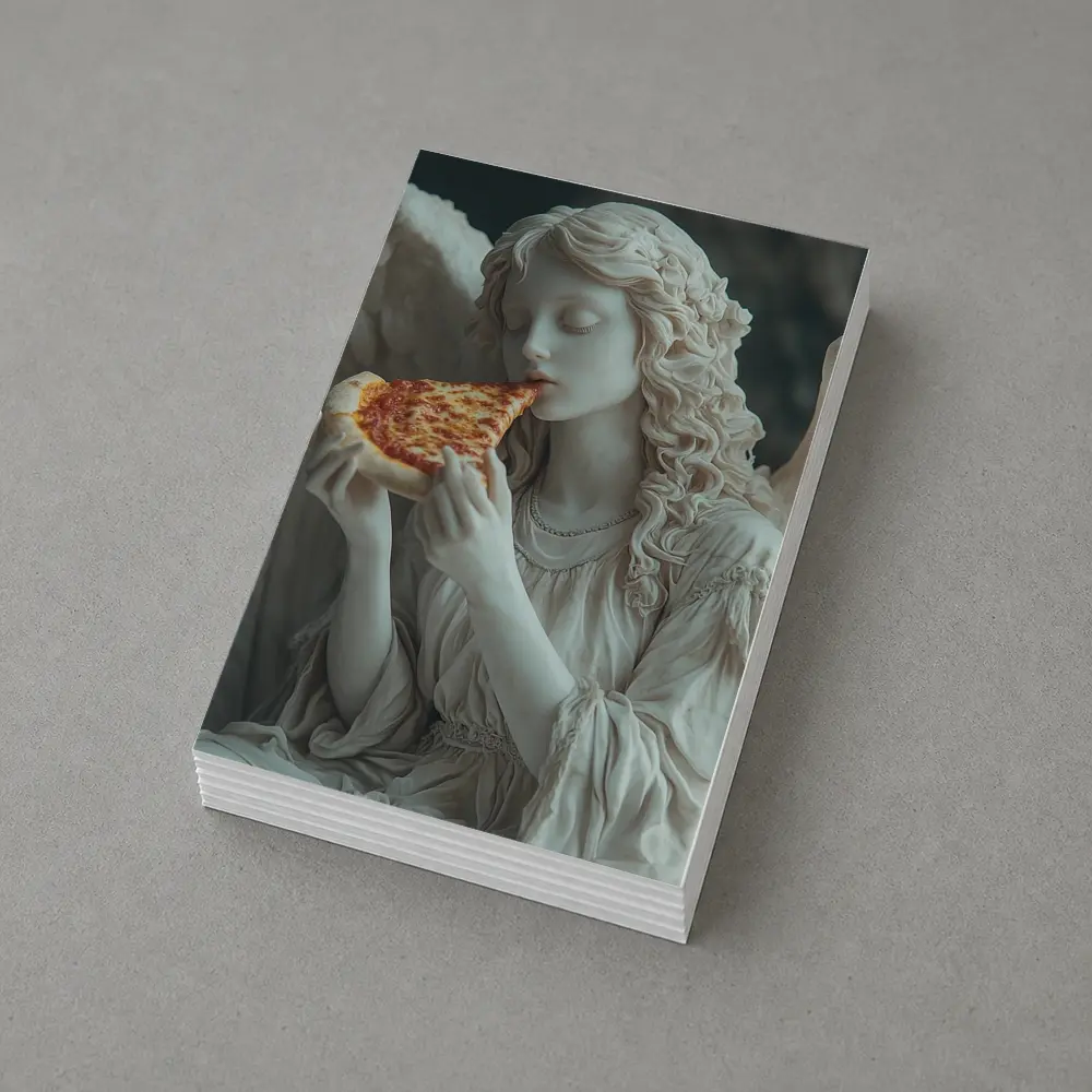 Angel Statue Eating Pizza Slice Art – Postcards