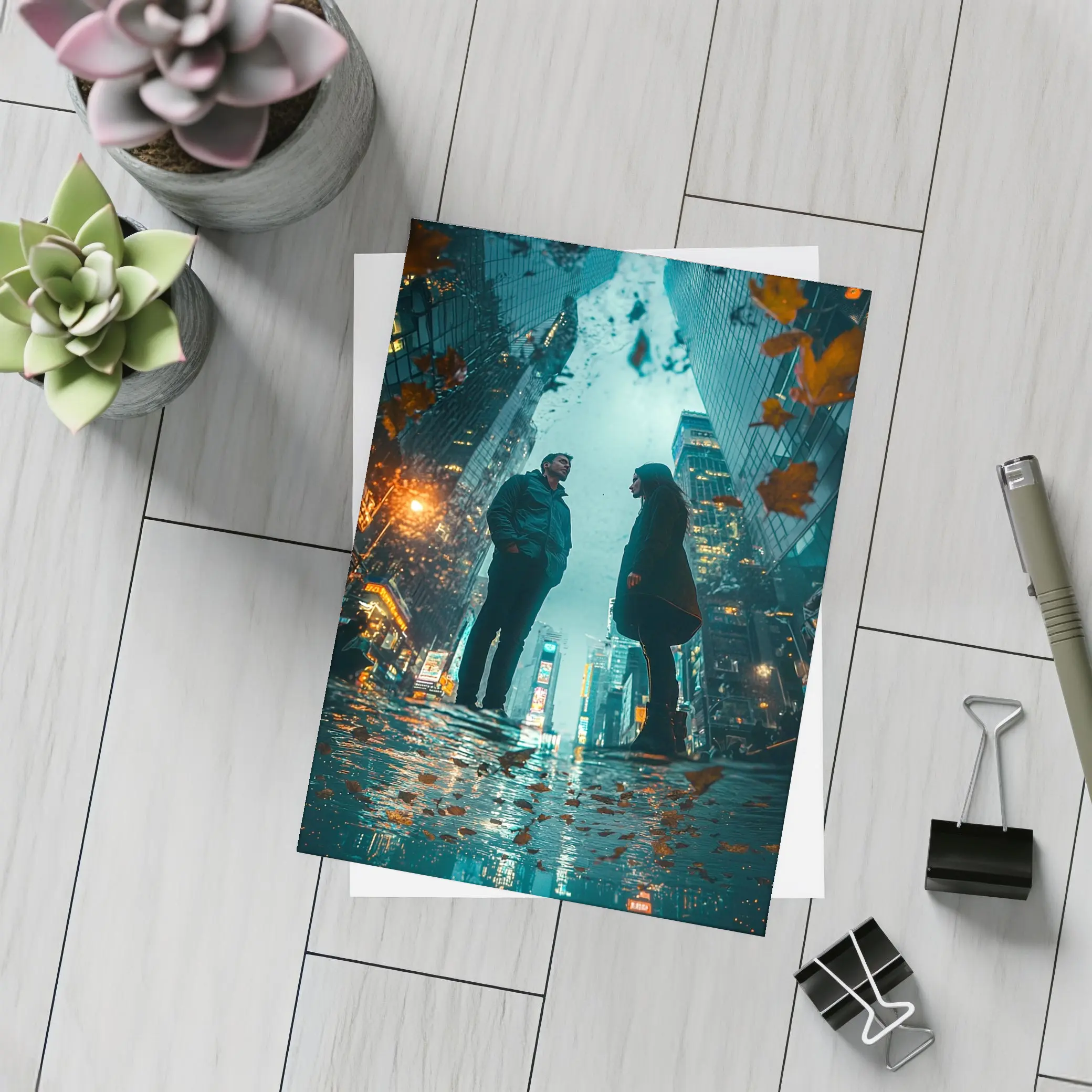Couple Facing Each Other Rainy New York City – Postcards