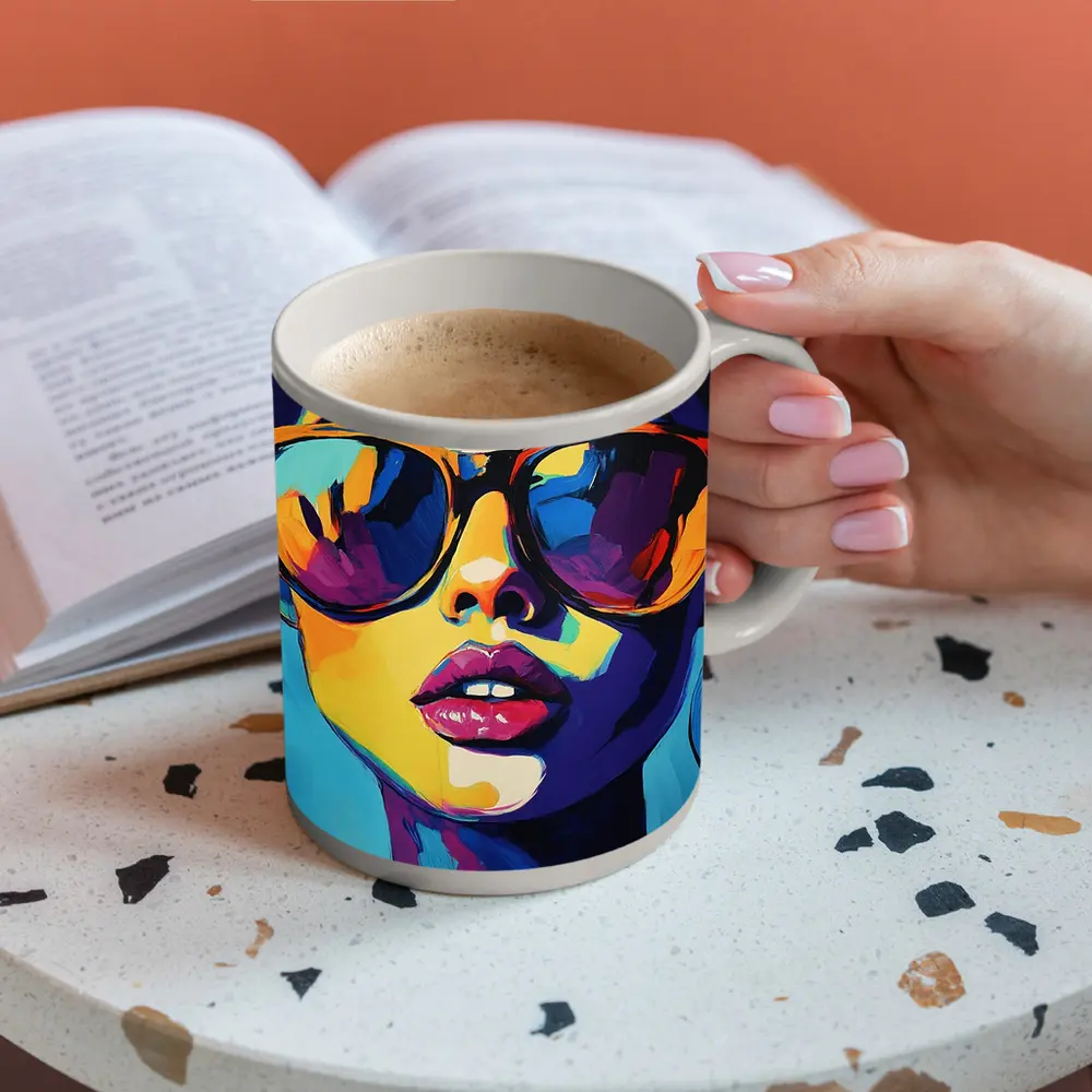 Pop Art Woman Portrait With Colorful Sunglasses – Mugs