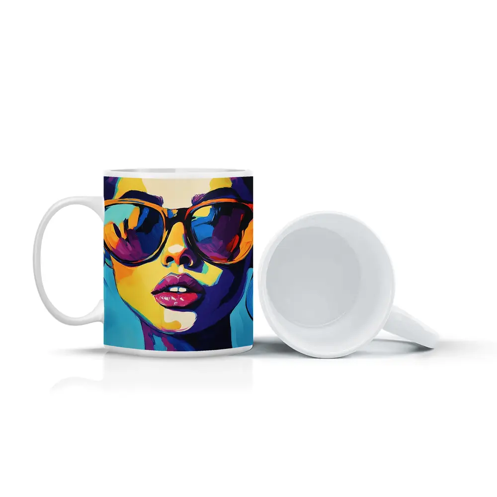 Pop Art Woman Portrait With Colorful Sunglasses – Mugs