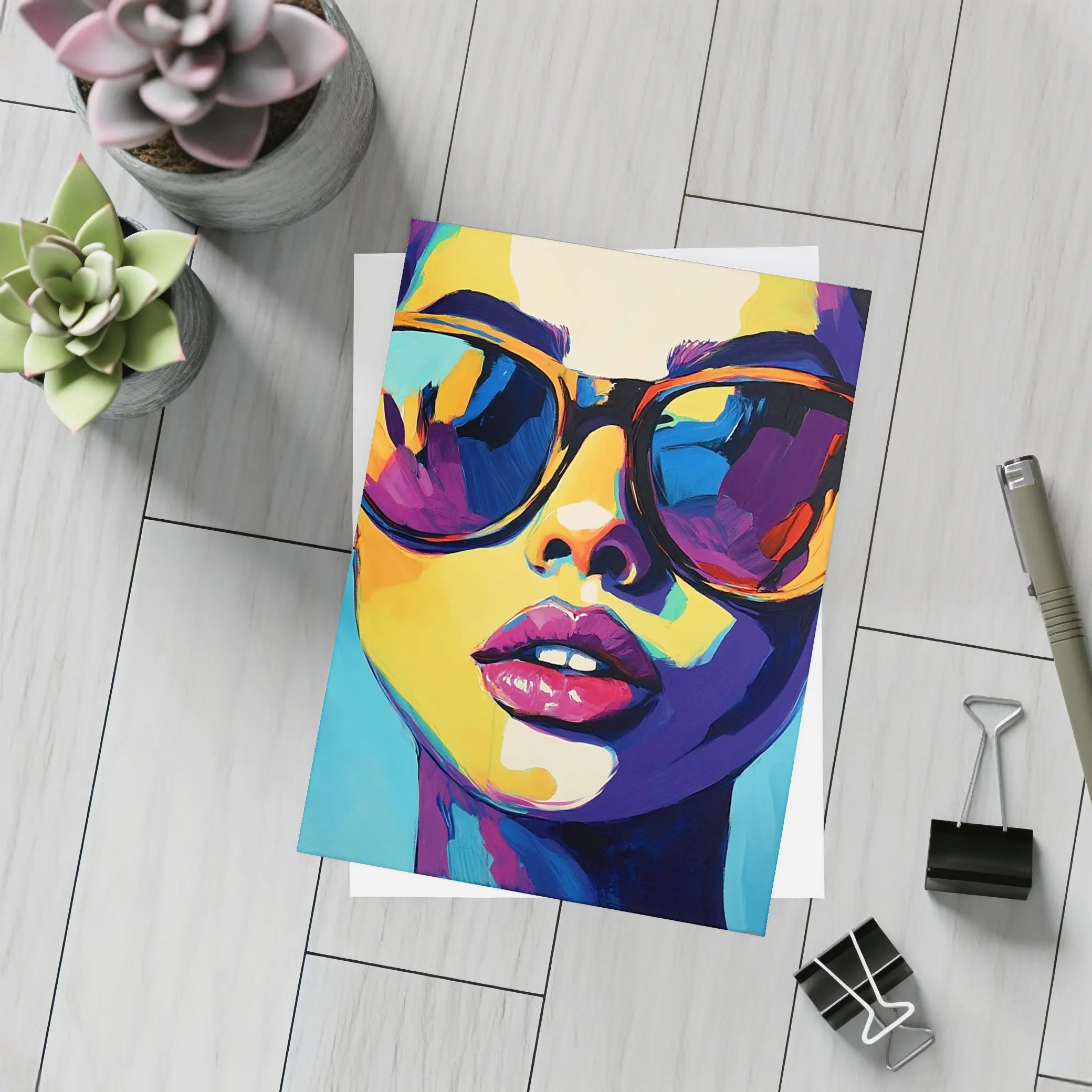 Pop Art Woman Portrait With Colorful Sunglasses – Postcards