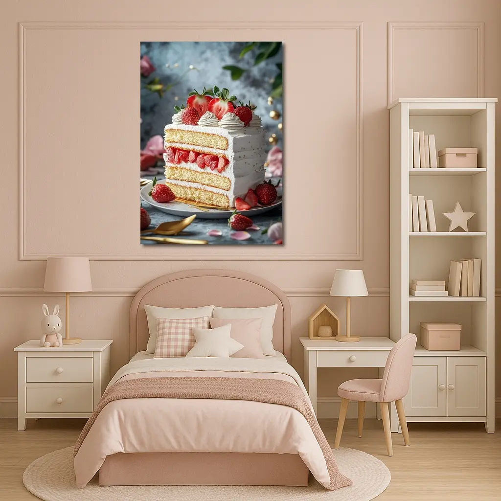 Strawberry Layer Cake White Cream Dessert – Wall Art