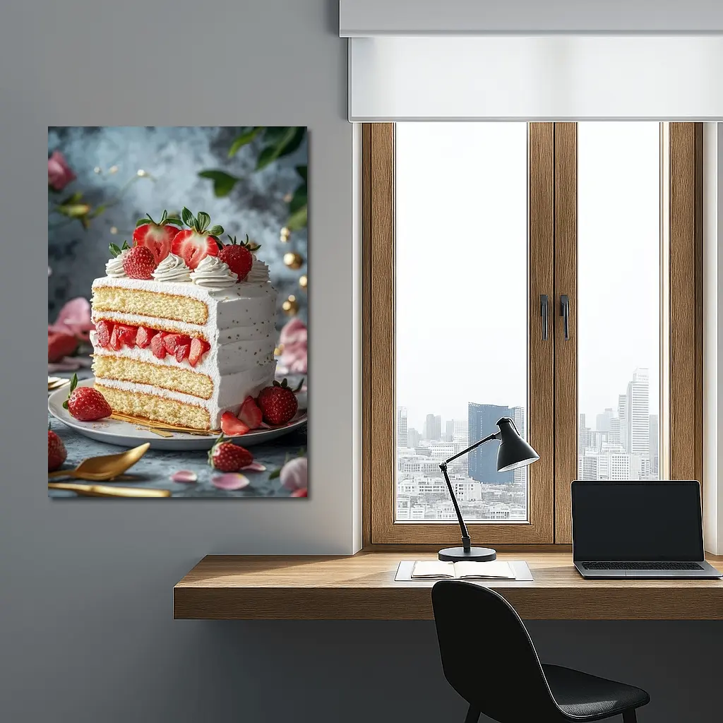 Strawberry Layer Cake White Cream Dessert – Wall Art