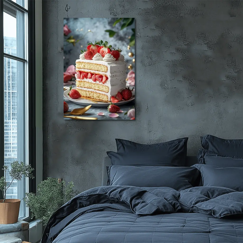 Strawberry Layer Cake White Cream Dessert – Wall Art
