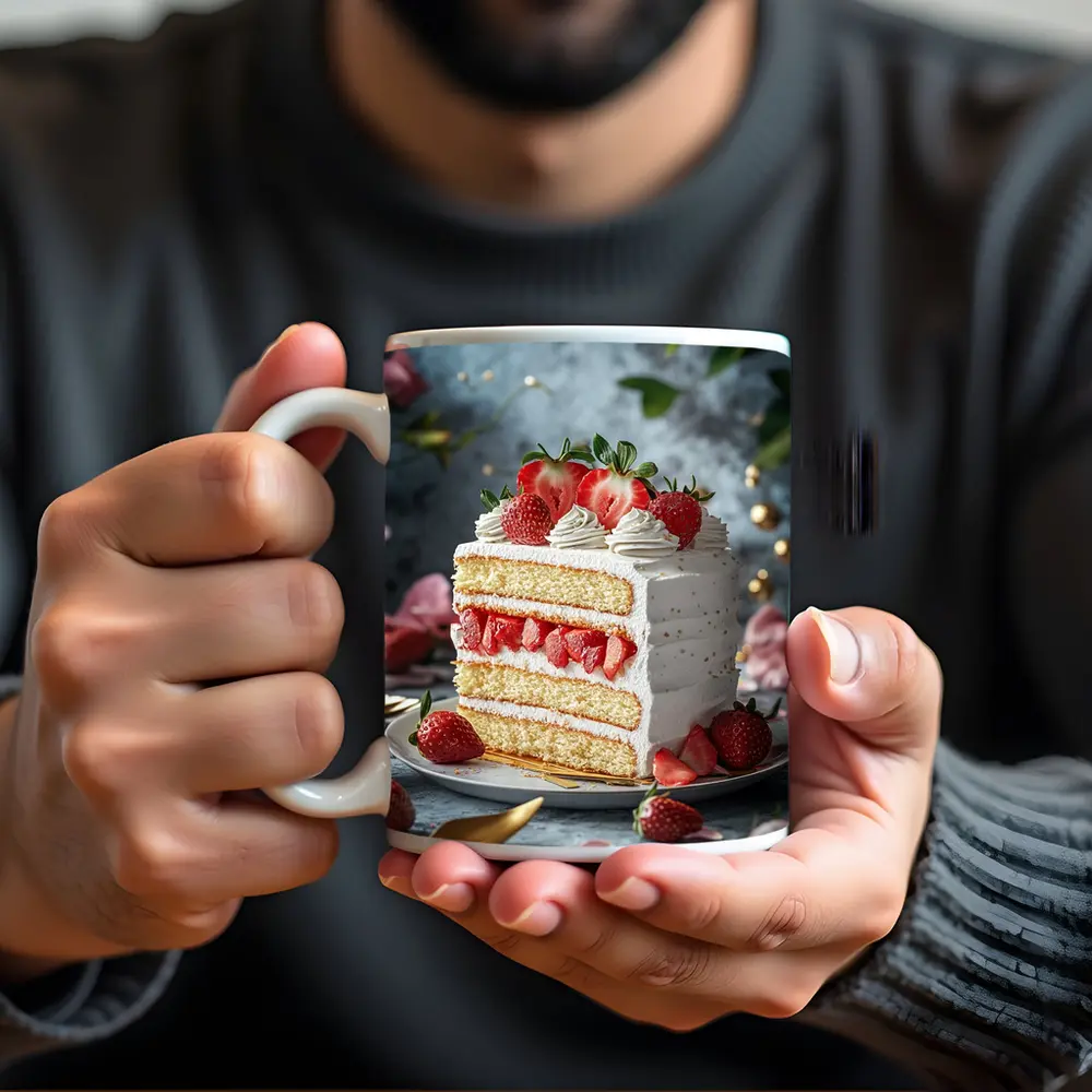 Strawberry Layer Cake White Cream Dessert – Mugs