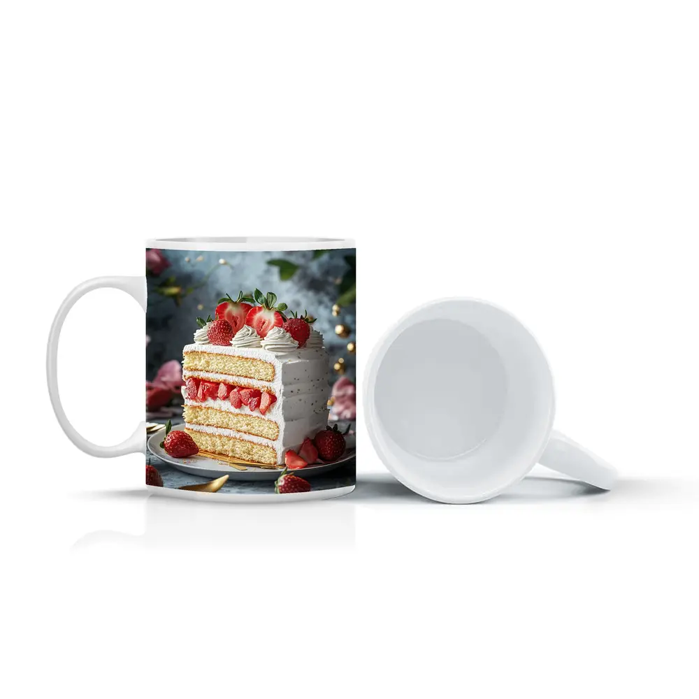 Strawberry Layer Cake White Cream Dessert – Mugs