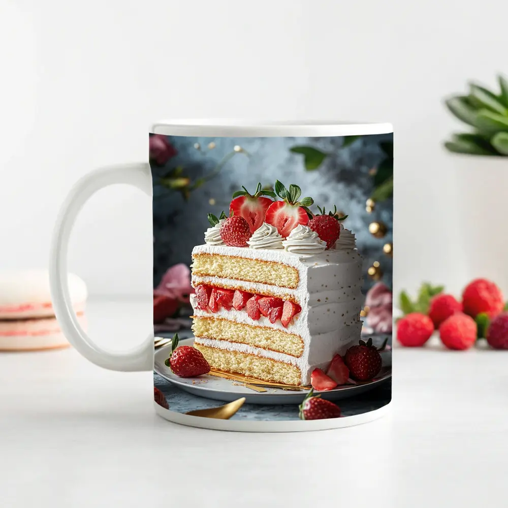 Strawberry Layer Cake White Cream Dessert – Mugs