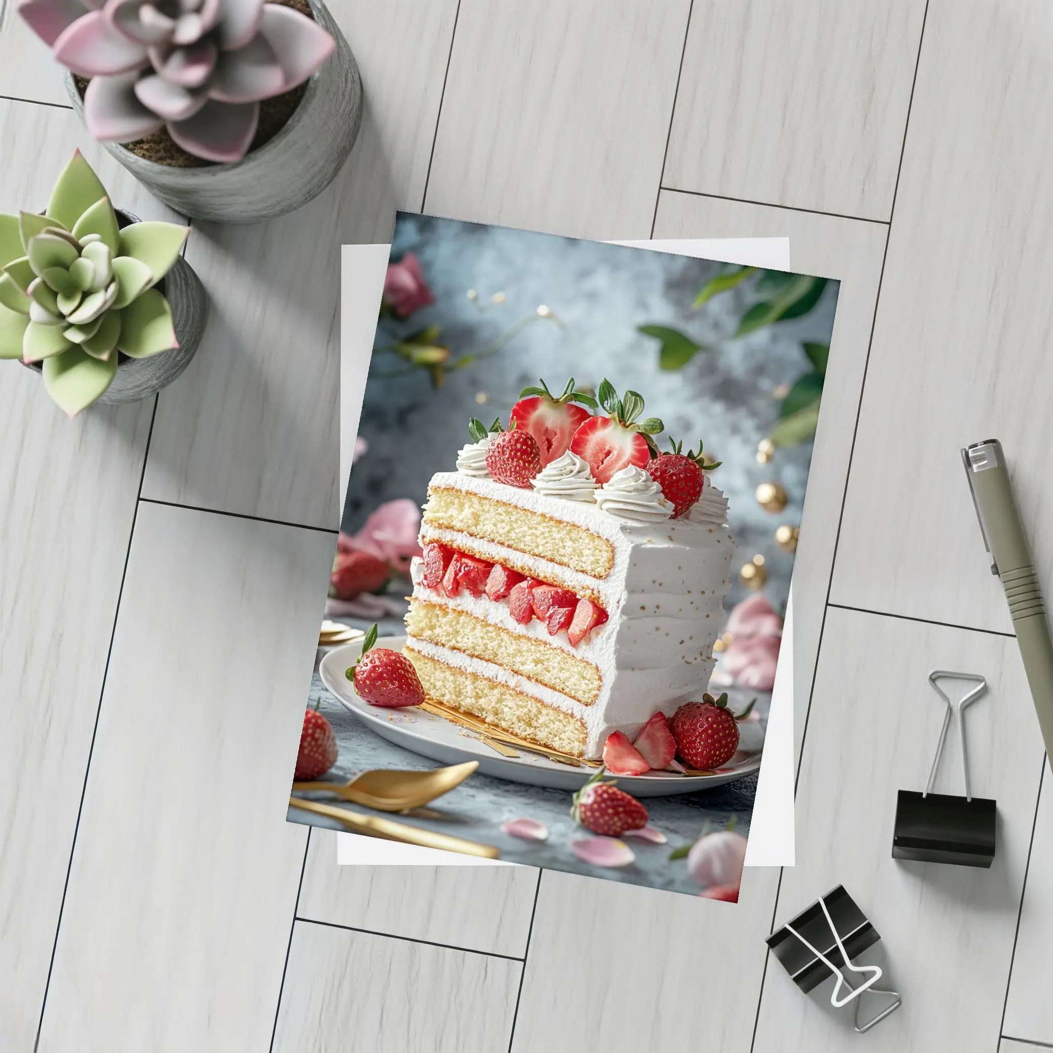 Strawberry Layer Cake White Cream Dessert – Postcards