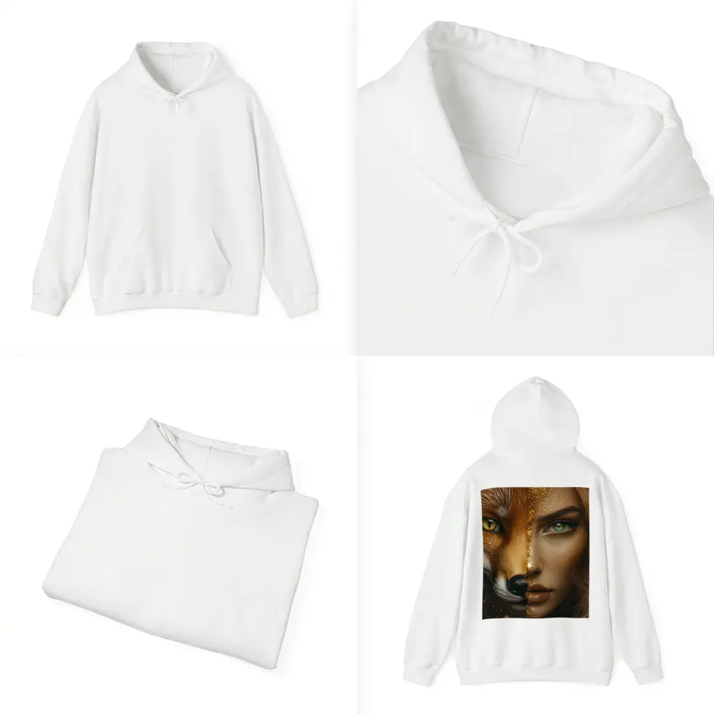 Fox Woman Split Face Gold Glitter Art – Hoodies
