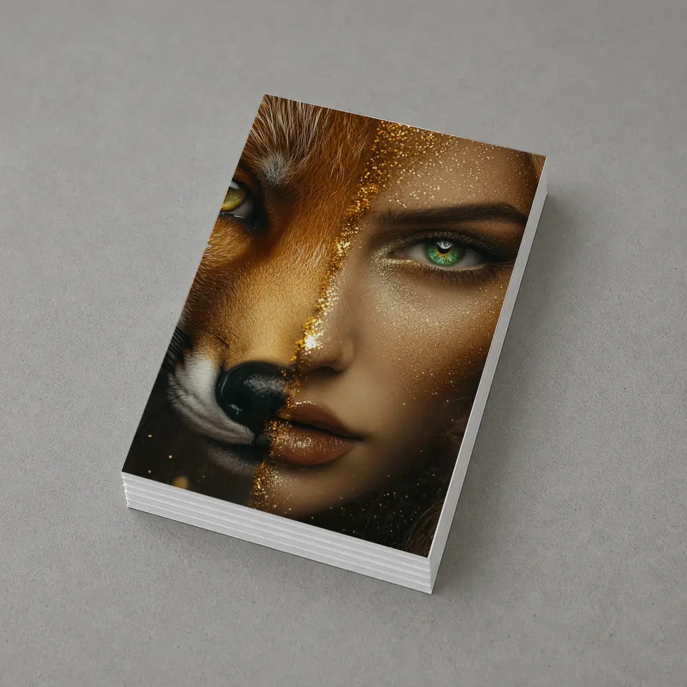 Fox Woman Split Face Gold Glitter Art – Postcards