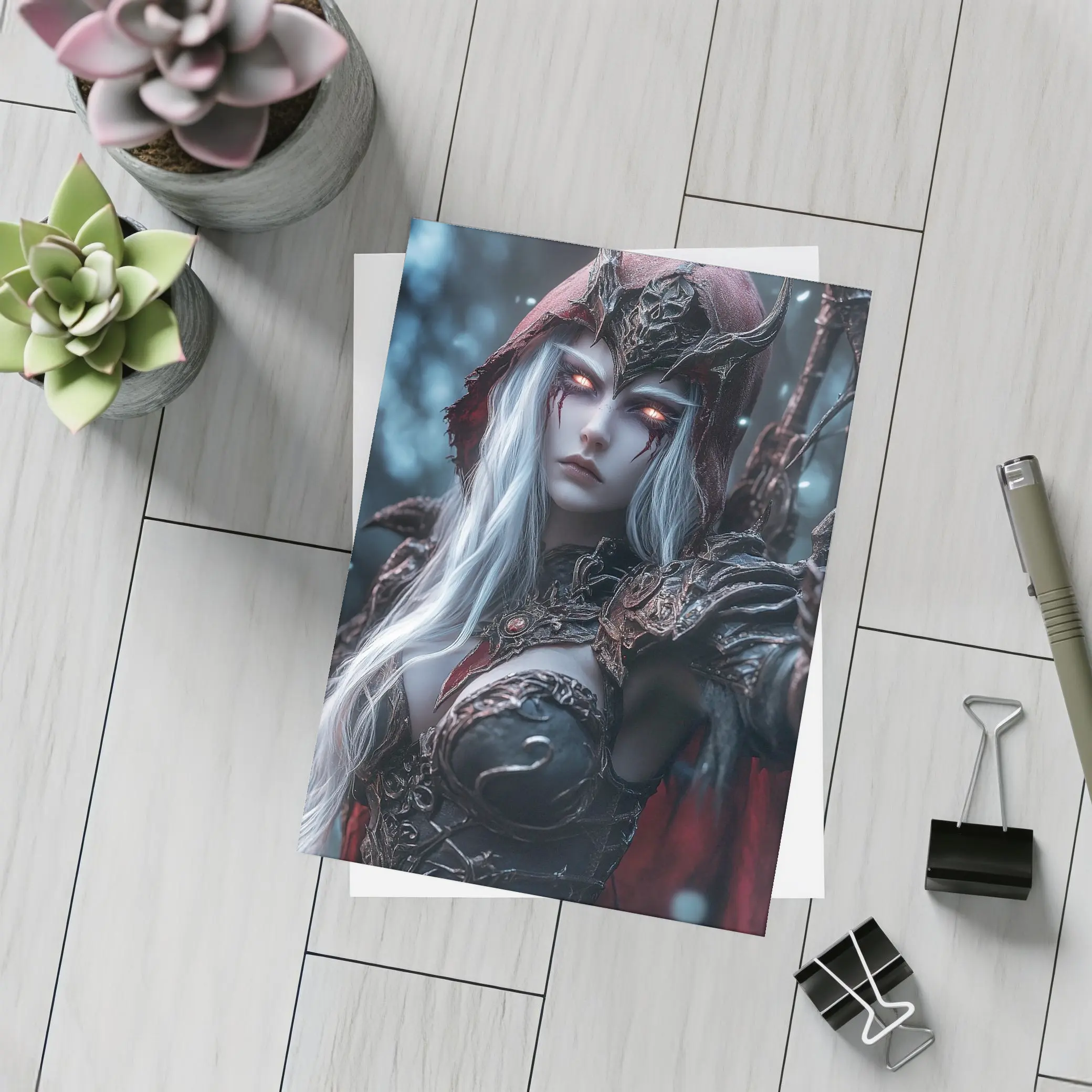 Dark Elf Warrior Queen Snowy Forest – Postcards