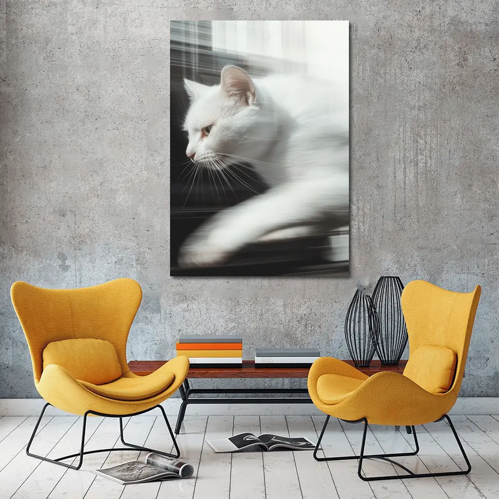 White Cat Resting By Window Light – Wall Art