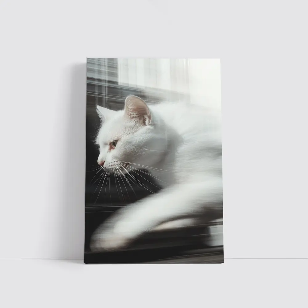 White Cat Resting By Window Light – Wall Art