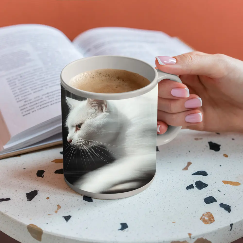 White Cat Resting By Window Light – Mugs