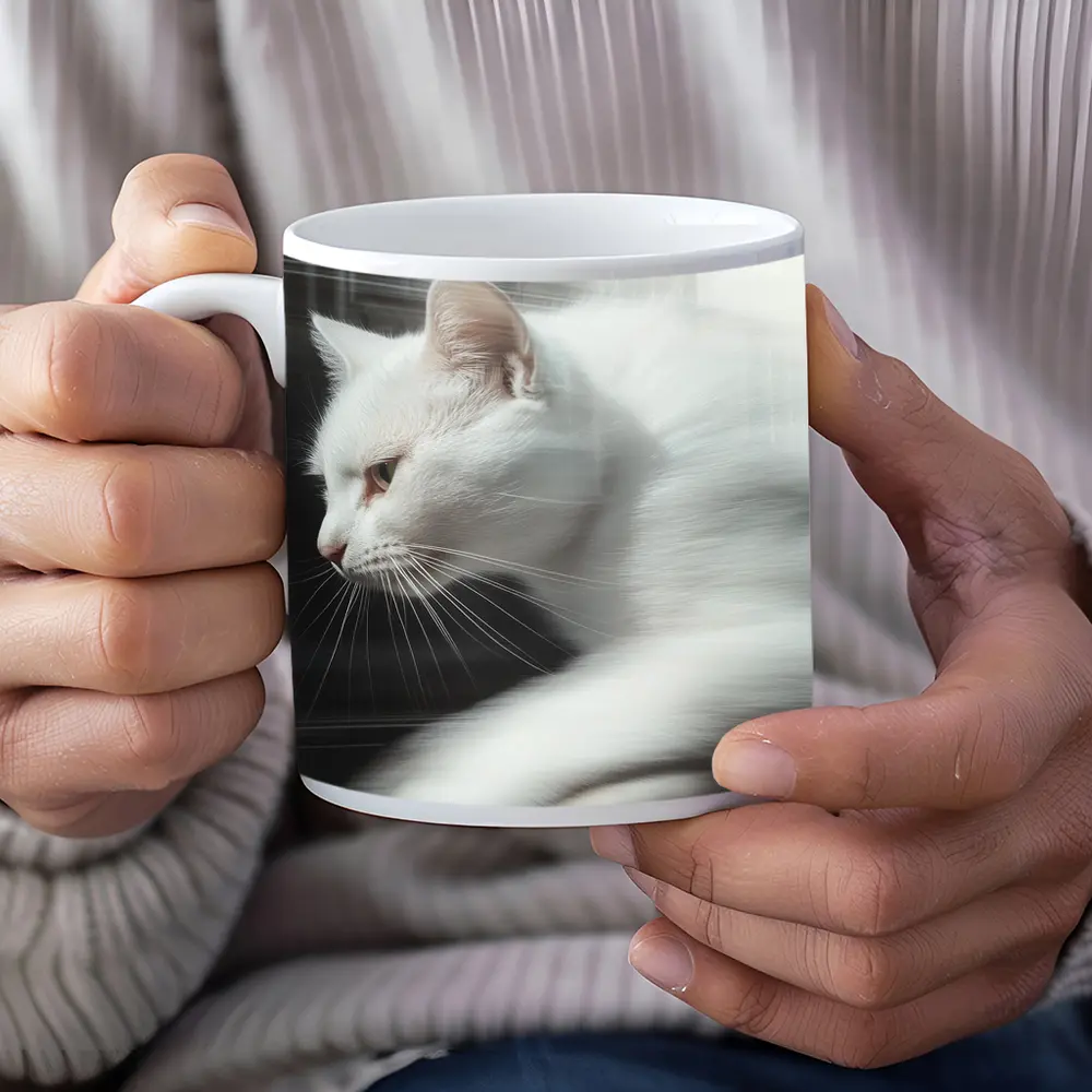 White Cat Resting By Window Light – Mugs