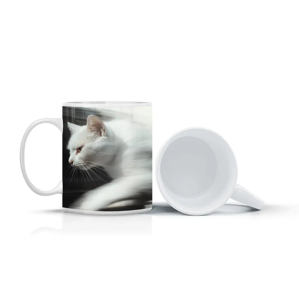 White Cat Resting By Window Light – Mugs