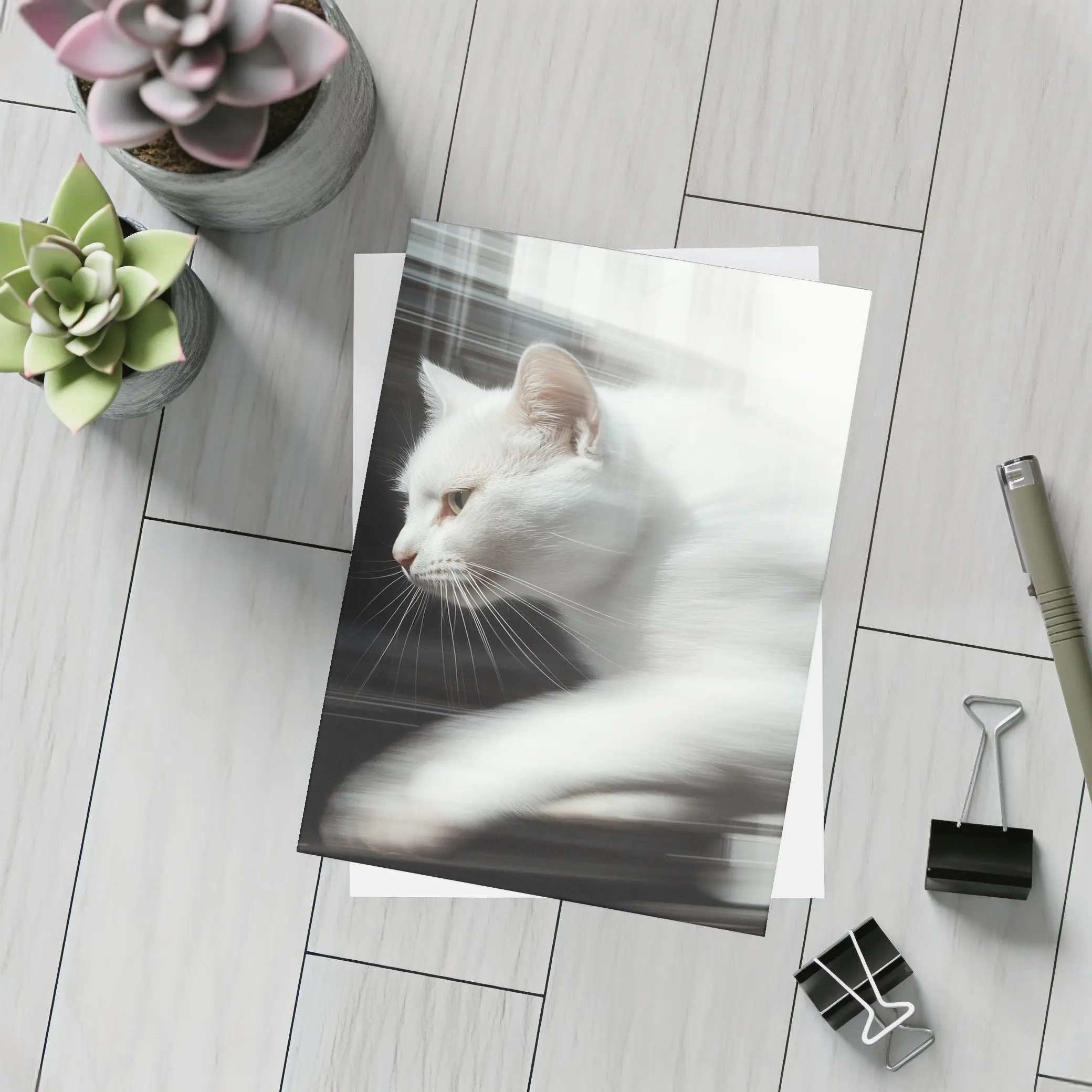 White Cat Resting By Window Light – Postcards