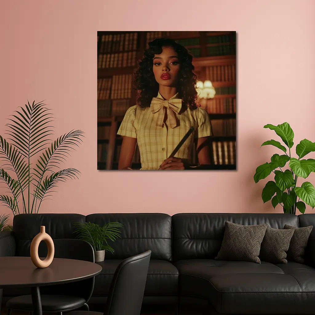 Young Woman Library Retro Dark Academia Portrait – Wall Art