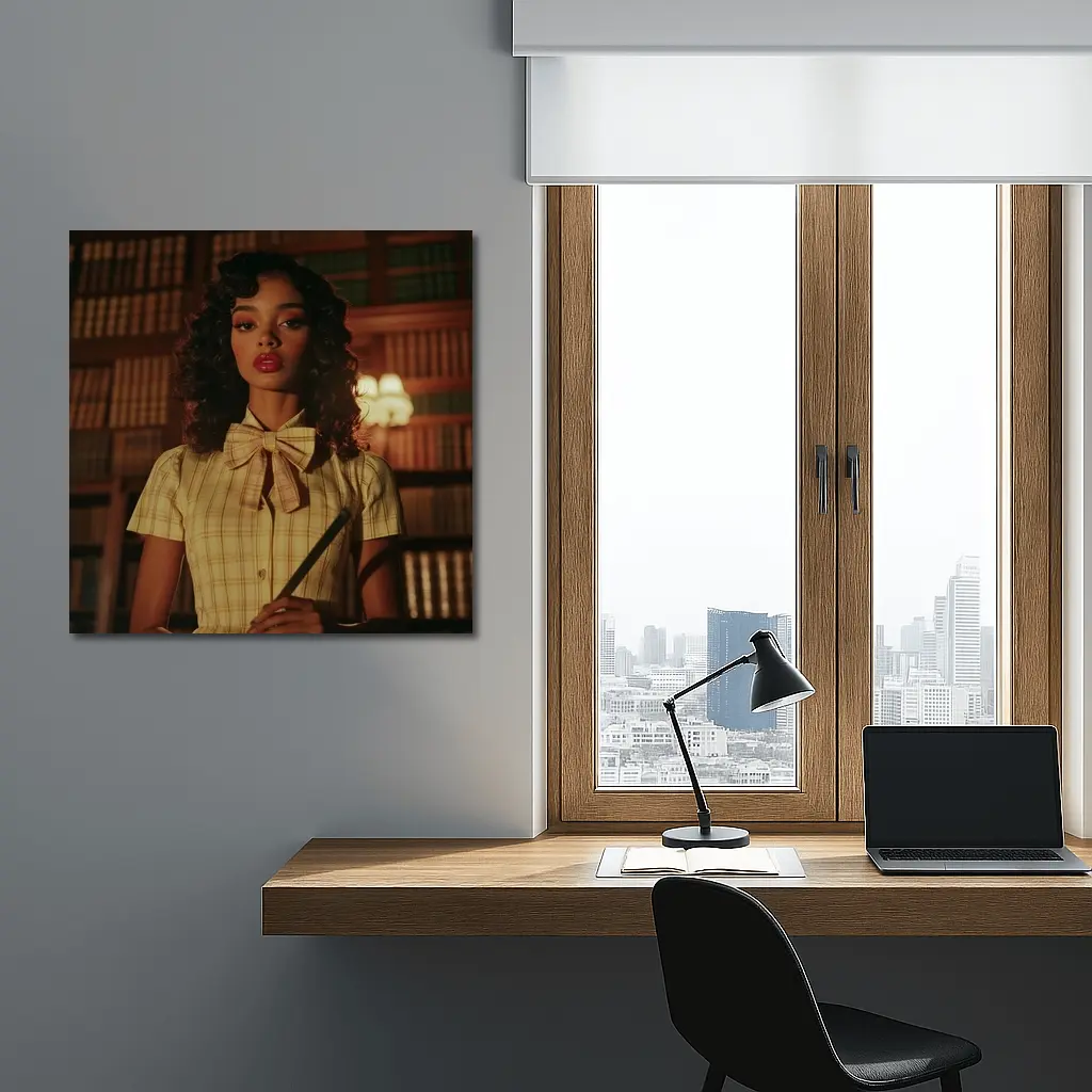 Young Woman Library Retro Dark Academia Portrait – Wall Art